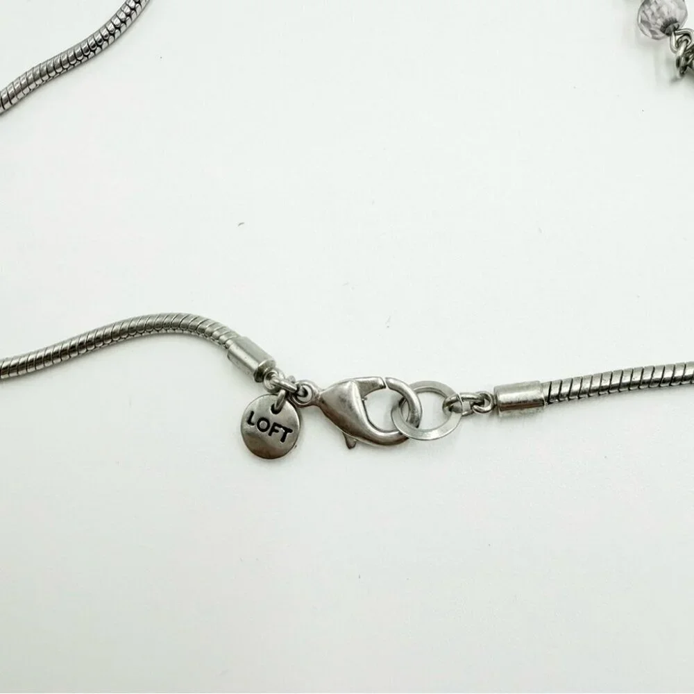 Loft Gem Stone Beaded Silver Tone Long Necklace